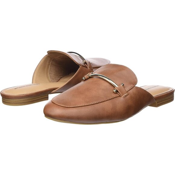 Women's Buckle Mule Polyurethane Wide-Width Tan Loafer Shoes Slip-On Comfort - Picture 7 of 7